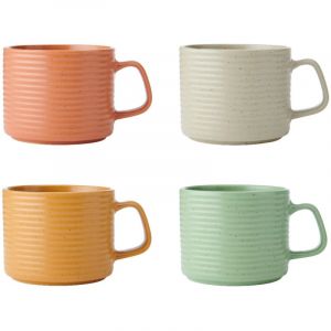 Kitchencraft Idilica Cups de Gres Stackable, Set de Four de Stackable Coffee Cups, Multicolour, 400ml de Capacity, Dishwasher & Microwave Safe