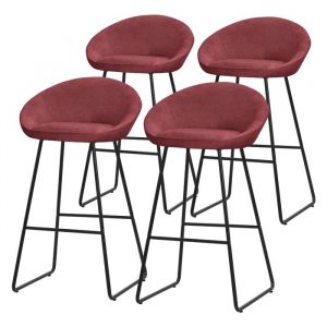 ML-Design Lot 4 Tabourets de Bar en Tissu Rouge, Hauteur 75 cm, Chaises de Comptoir Rembourr&eacute;es, avec Dossier et Repose-Pieds, Pi&egrave;tement M&eacute;tal