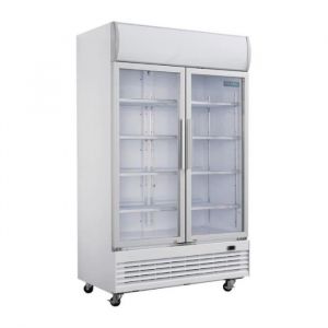 Polar Armoire réfrigérée 2 portes vitrées à charnières avec caisson lumineux Série G 950L