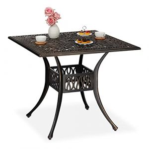 Relaxdays Table de jardin avec trou pour parasol, look antique, fonte d'aluminium, hlp 75x90x90 cm, carré, noir/bronze