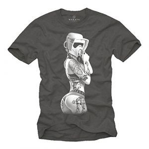 Tee Shirt Marque Makaya - Stormtrooper Tattoo Gril - Imprimé Ink Wars Motif - Gris Vetement Homme