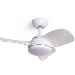 Efectoled - Ventilateur de Plafond Silencieux Poros 35W 76cm Moteur dc Bois blanc Avec lumière, Télécommande, Wifi: True