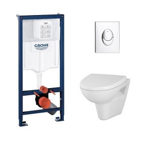 Image de Grohe Pack Rapid SL Mural + Cuvette Villeroy et Boch O'Novo + Plaque Chromée Brillante