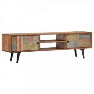 Meuble télé buffet tv télévision design pratique 140 cm bois solide d'acacia 2502074