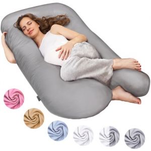 SMOOTHY Oreillers de Grossesse, oreillers lat&eacute;raux, oreillers de positionnement, oreillers pour b&eacute;b&eacute; et oreillers d'allaitement en Forme de U Housse 100% Coton (Classic XXL, 150 x 80 cm, Gris)