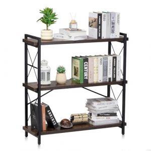 Image de VEVOR Biblioth&egrave;que en m&eacute;tal, &eacute;tag&egrave;re Industrielle &agrave; 3 Niveaux, Petite biblioth&egrave;que de Rangement Vintage Rustique avec &eacute;tag&egrave;res Ouvertes, &eacute;tag&egrave;re de Rangement sur Pied, pour Salon, Chambre et Bureau