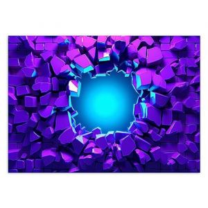 Papier peint Intissé - Effet Néon pour Gaming Room 350x245 cm - Moderne Décoration Murale - Effet 3D - Portail violet - Feeby