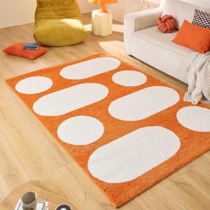 Nazar Tapis vintage style ann&eacute;e 70 &agrave; motif g&eacute;om&eacute;trique Orange 80x140