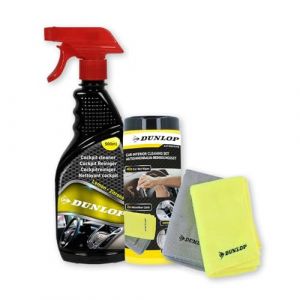 Dunlop Pack Nettoyant Cockpit Citron 500ml et Chiffon Microfibre - Tableau de Bord Voiture Parfum Frais Nettoie Protège