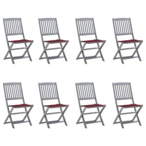 VidaXL Chaises pliables d'extérieur 8 pcs avec coussins Bois d'acacia - Rouge bordeaux