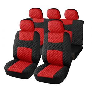 Image de Lupex shop - Housses de si&egrave;ge auto universelles A20, tissu polyester matelass&eacute;, avant et arri&egrave;re avec fermeture &eacute;clair, Rouge/noir