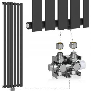 Image de Aquamarin Radiateur Vertical avec Valve Thermostatique - 1600x452x52 mm, Panneau Plat Simple, Acier, Anthracite, Temp Réglable 5 Niveaux, Vanne