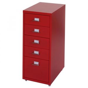 Décoshop26 Caisson à tiroirs sur roulettes porte-étiquette 69x28x41cm 5 tiroirs en acier rouge - or