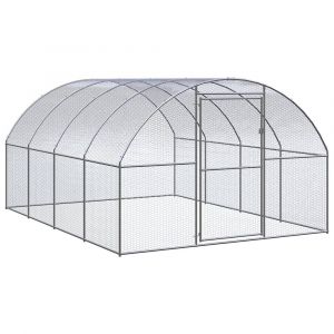 Poulailler enclos cage poules d'extérieur 3 x 4 x 2 m acier galvanisé Argent 02_0044011