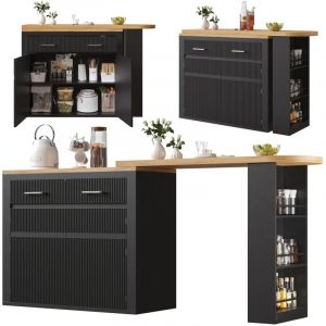 Buffet Cuisine,&Icirc;lot de Cuisine Extensible 137-215&times;39&times;102.3cm,Avec 2 Tiroirs et 2 &Eacute;tag&egrave;res,Table &agrave; Manger en MDF,Noir