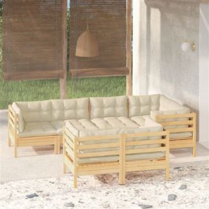 VidaXL Salon de jardin 7 pcs avec coussins crème Bois de pin massif