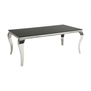 Table de salle &agrave; manger VELENA &ndash; Acier poli et verre noir &ndash; 200 cm &ndash; Style baroque moderne