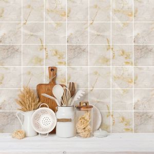 Sticker Mural Carrelage adhésif Cuisine Salle de Bain - 9 STICKERS CARREAUX DE CIMENT MARBRE BEIGE DE CALI - 9stickers15x15cm