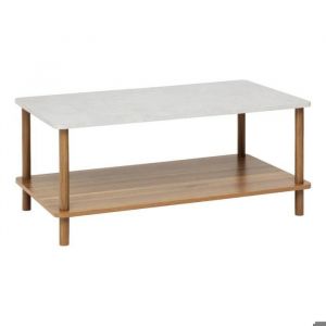 Table basse effet accacia et marbre travertin COME - 5five