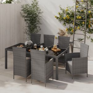 VidaXL Mobilier &agrave; d&icirc;ner de jardin 7pcs et coussins R&eacute;sine tress&eacute;e Gris - Gris et noir