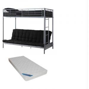 Lit mezzanine 90 x 190 cm - Avec banquette convertible - Métal - Argent + Futon + Matelas - MODULO V