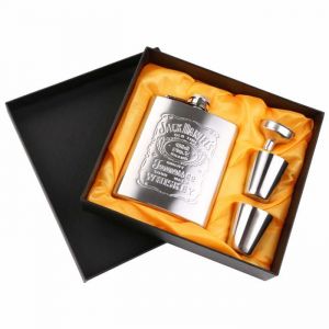 Flasque Alcool 7 oz en Acier Inoxydable Avec 2 Tasses et 1 Entonnoir Idale pour Voyage et Pche PZCC