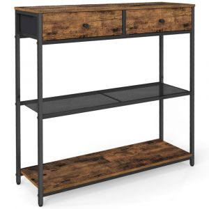 Table console avec 2 tiroirs en tissu 24 x 76 x 80 cm marron et noir