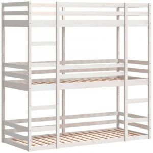 VidaXL Lit superposé triple blanc 80x200 cm bois de pin massif, lit superposé à trois couchettes, lit mezzanine, lit superposé triple en bois