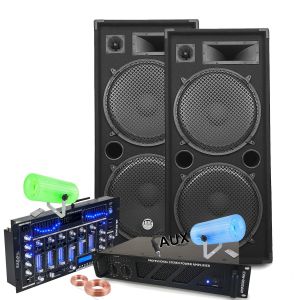 Image de Bm sonic Pack Sono Ibiza Sound 7000W Total 2 Enceintes, Ampli ventilé, Table Bluetooth/USB, Câbles, Mariage, Salle des fêtes DJ