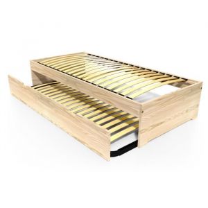 Abc Meubles - Lit gigogne 90x190 Malo pin massif - Bois Clair verni