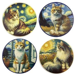 Signes Grimalt Dessous de Plat Chat Multicolore 4 Unités, Tapis de Table Décoratif en Céramique, Cadeau Original et Fonctionnel pour les Amoureux