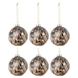 Jolipa Lot de 6 Boules de Noël Cordes 8cm Bronze & Gris
