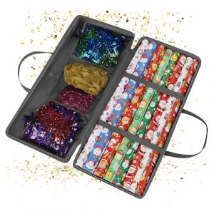 Relaxdays Organiseur de Papier Cadeau, Fermeture &eacute;clair, poign&eacute;es, 3 Poches Filet pour Accessoires, H x l x P : 34 x 82 x 13 cm, Gris