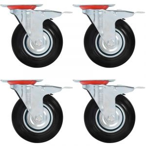 VidaXL 4x Roulettes Pivotantes avec Double Frein Roulette de Mobilier Roulette de Meuble Chariot Roulant Etagère à Livre Bibliothèque Panier d'Achat Capacité 180 kg 160 mm