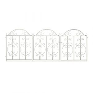 Relaxdays Portillon de Jardin, 3 pièces, Acier, Porte avec Ornements, 2 éléments de clôture, HxL : 98,5 x 185 cm, Blanc
