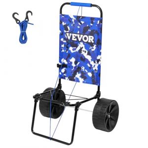 VEVOR Chariot de Plage avec Grandes Roues pour Le Sable, Plateau de Chargement 380 x 386 mm, Chariot de Transport Pliable avec Roues Solides en PE 254 mm, chargé de 31 kg, pour Pique-Nique, Camping