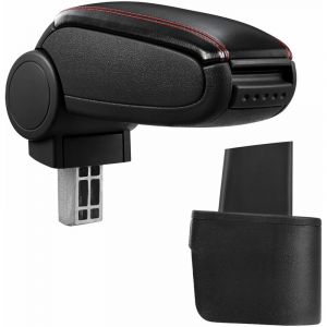 Accoudoir central - avec compartiment - rembourré - cuir-synthétique - noir avec des coutures rouges