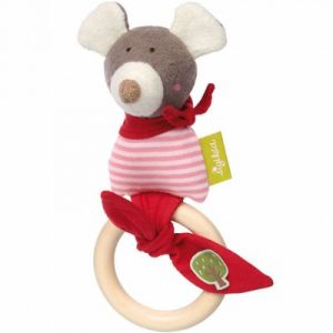 Image de Sigikid Doudou Hochet Anneau de Dentition en Bois Souris Green 19 cm - Hochet Bio