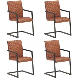 Image de VidaXL Chaises de salle à manger cantilever 4pcs Marron Cuir véritable