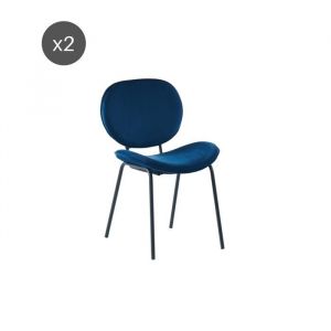 Lot de 2 chaises sheila velours bleu pieds métal noir - Bleu