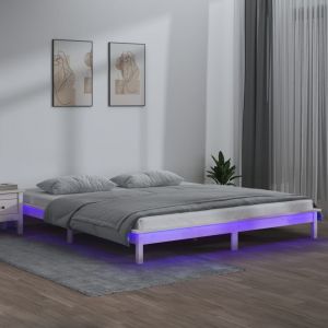 VidaXL Cadre de lit à led Blanc 180x200 cm Super King Bois massif Blanc
