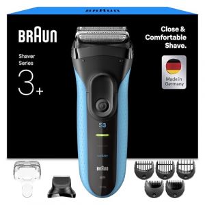 Braun Rasoir Electrique Homme Series 3 3010BT, Bleu, Etanche, Micro-Peigne, Lames Flexibles Pour Bien Raser Le Visage, 5 Sabots, Coffret Rasage Avec Accessoire Tondeuse A Barbe