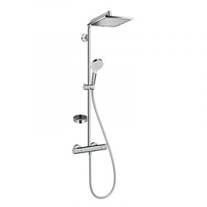 Image de Hansgrohe Colonne de douche avec mitigeur thermostatique + Douche de tête Crometta e 240 + Douchette 2 jets + Porte savon