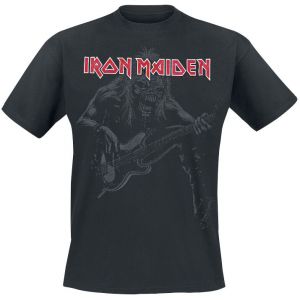 Iron Maiden Eddie Bass Homme T-Shirt Manches Courtes Noir S 100% Coton Regular/Coupe Standard