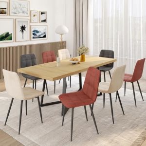 Idmarket Lot de 8 chaises mila en velours mix color terracotta x3, gris foncé x2, et beige x3