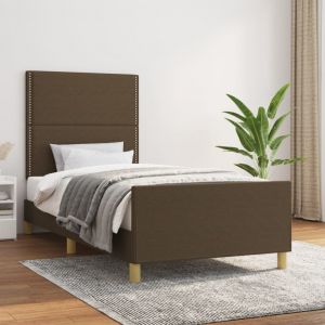VidaXL Cadre de lit avec tête de lit Marron foncé 90x190 cm Tissu - Dark brown