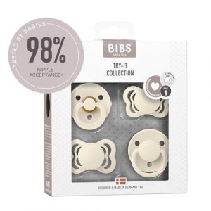 Lot de 4 tétines. Pack de démarrage Try it. Sans bisphénol A, Tétine à embout rond, symétrique et ergonomique. Latex de caoutchouc naturel, Taille 1