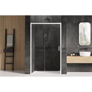 Porte de douche 150 cm coulissante blanche gauche 2 volets MARTINIQUE WHITE