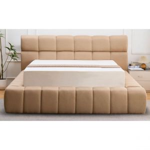 Lit-coffre complet avec rebords matelassés Challow Tissu Beige