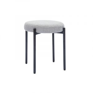 Miliboo Tabouret bas empilable en tissu effet velours textur&eacute; gris clair et m&eacute;tal noir H41 cm kiko